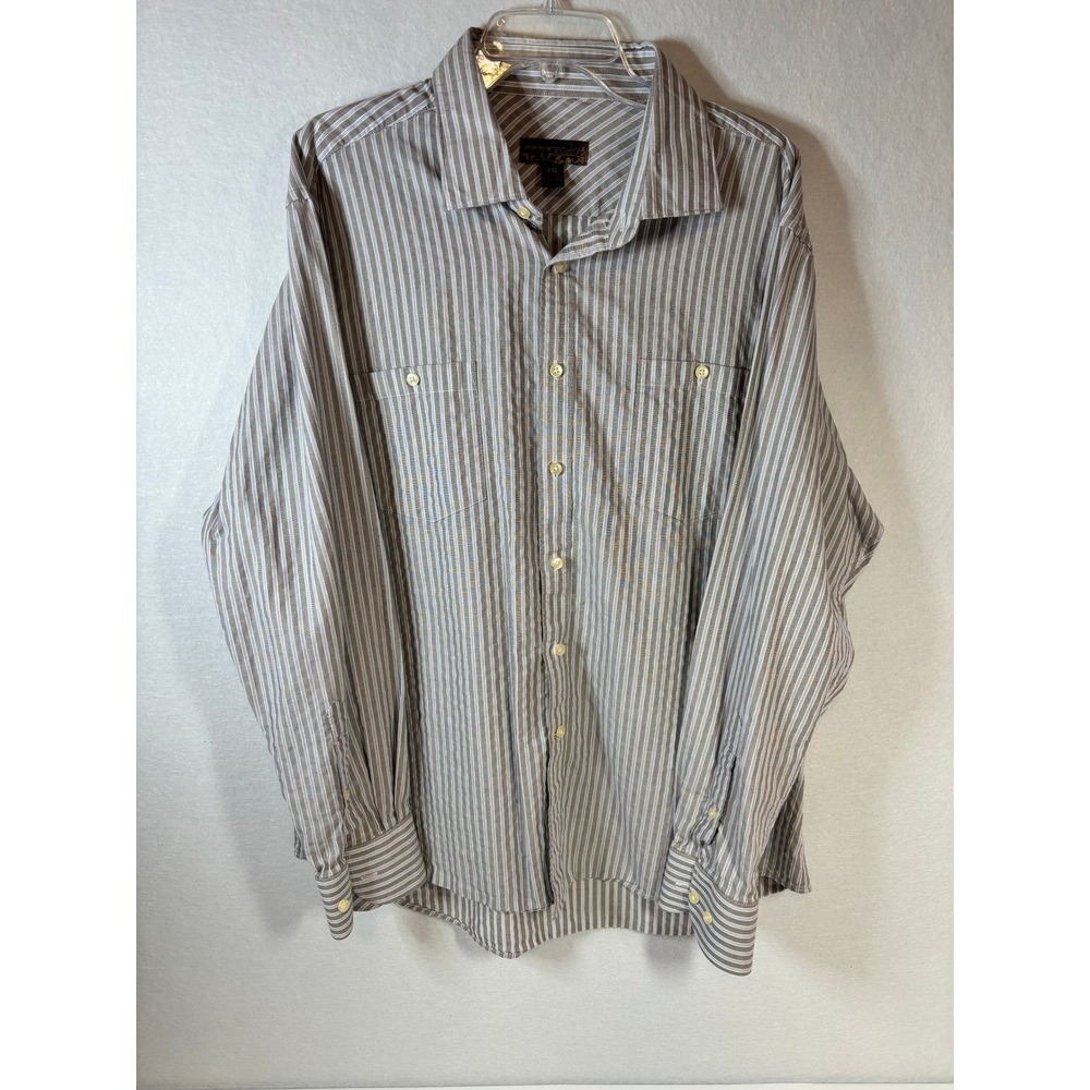 Pronto Uomo Blue Mens XXL Brown Blue‎ Striped Cotton Button Down Shirt Pockets